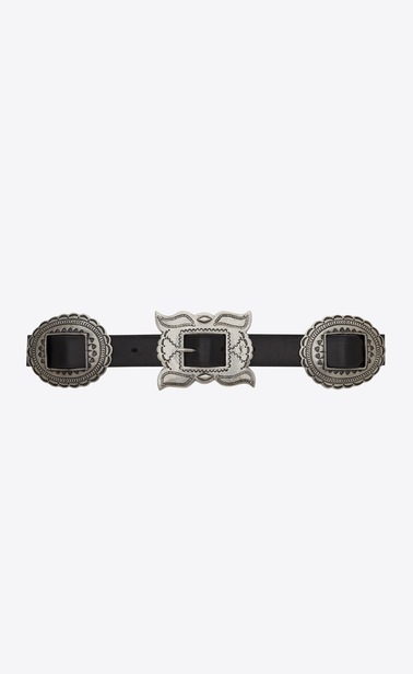 Belt with Navajo buckle and conchos in smooth leather